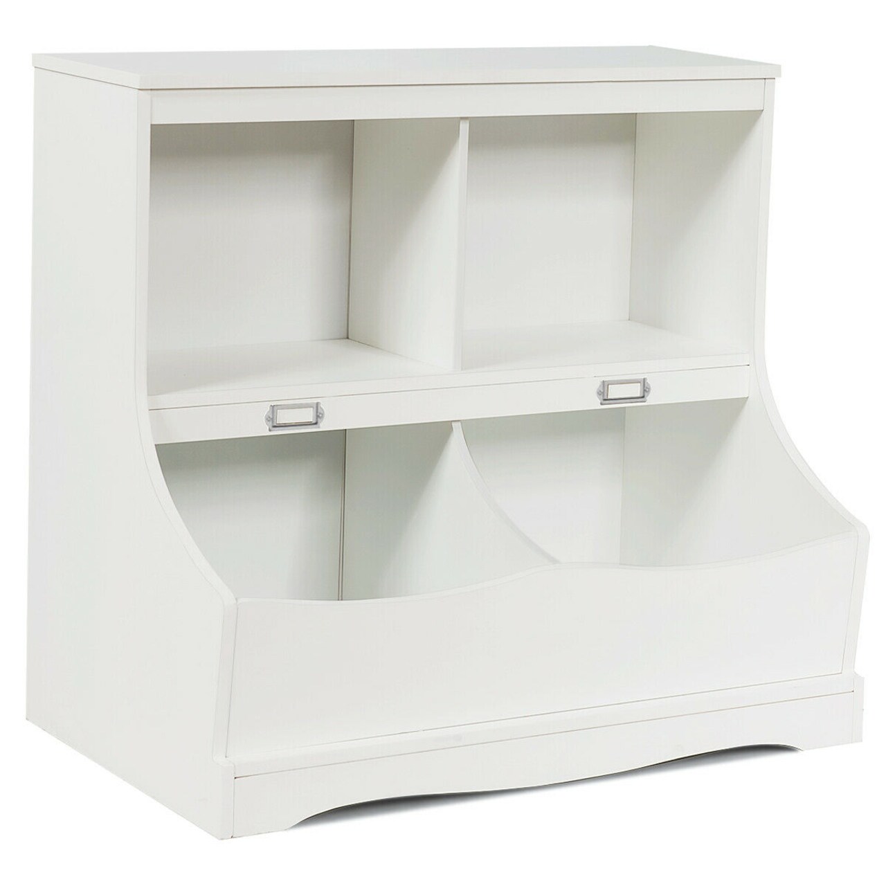 3-Tier Kids Bookshelf Storage Organizer with Top Surface and Bins